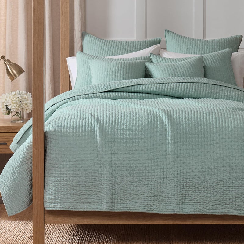 Levtex Home Cross Stitch Reversible Full/Queen Quilt Set (88x92in) with 2 Pillow Shams (26x20in) - Stitch Texture - Blue Haze - Cotton Full/Queen Size Quilt Bedding Set - Lightweight, Soft, Pre-Washed - Image 1